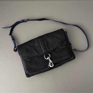 REBECCA MINKOFF HUDSON MOTO BLACK LEATHER CROSSBODY SHOULDER BAG